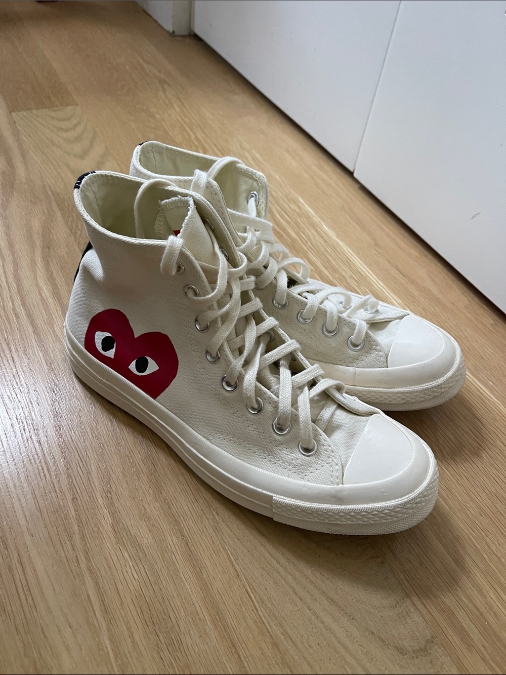 Comme des Garçons PLAY Converse High-Top Cream Canvas Sneakers